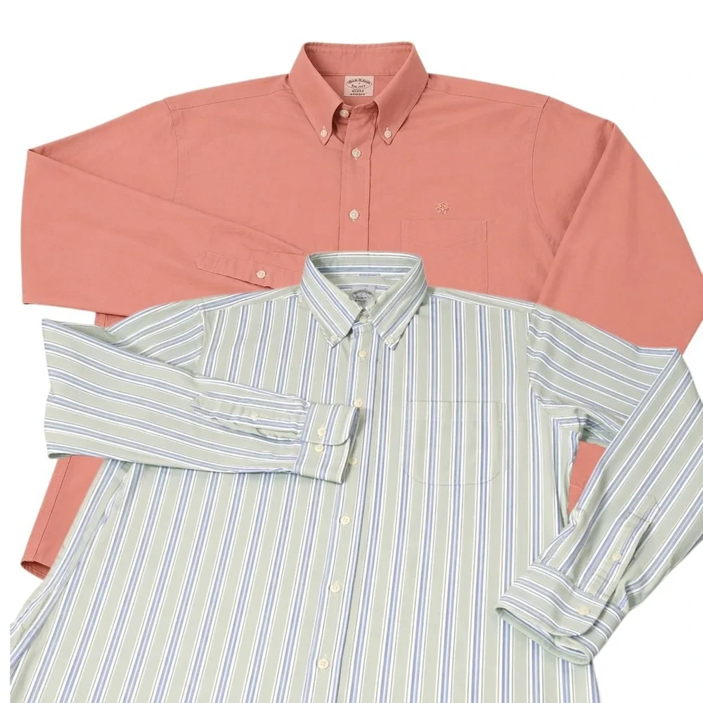 Brooks Brothers Regent LOT OF 2  L/S Shirt‎ Button NON IRON L EUC Seersucker
